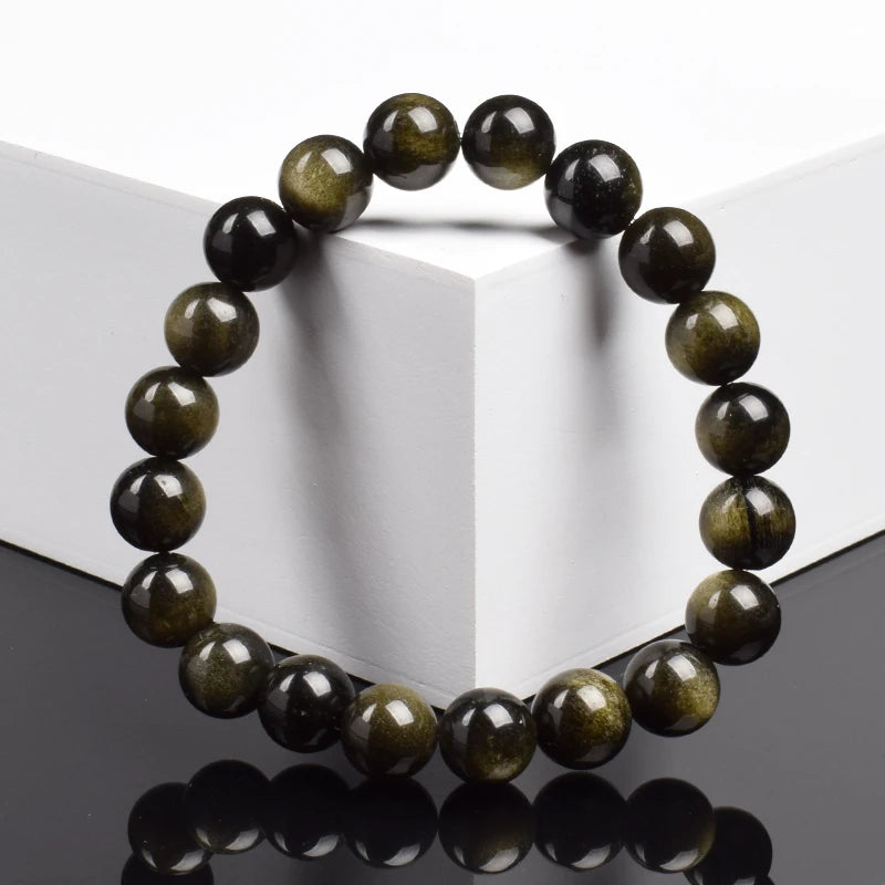 Natural Golden Obsidian Stone Beads Bracelet