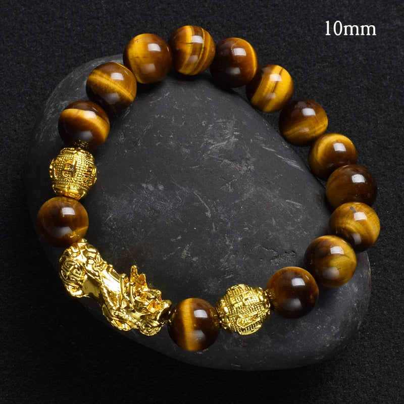Yellow Elastic Tiger Eye Stone Beads Bracelet
