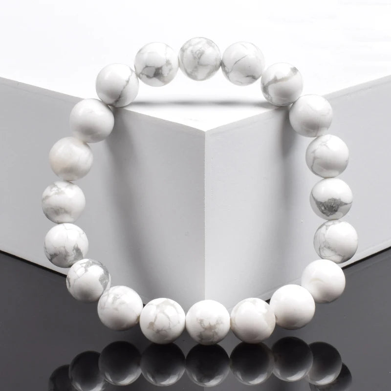 Natural White Howlite Stone Beads Bracelet