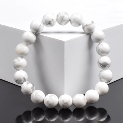 Natural White Howlite Stone Beads Bracelet