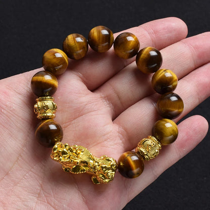 Yellow Elastic Tiger Eye Stone Beads Bracelet