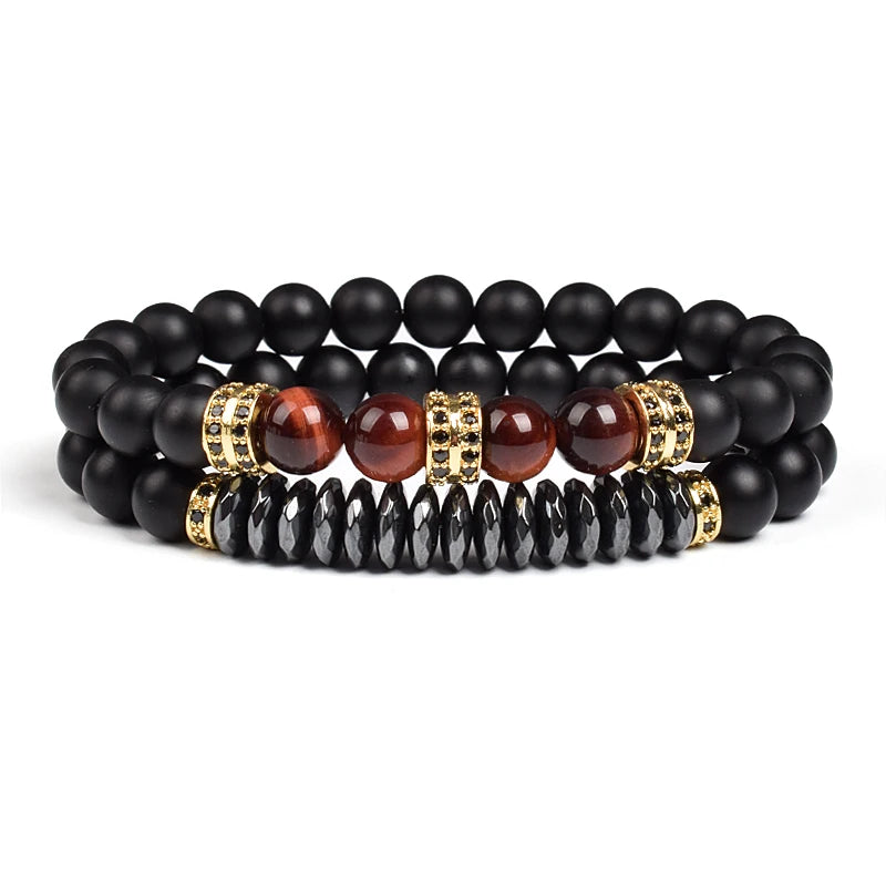 Natural Tiger Eye Stone Black Matte Agates Beads Bracelet