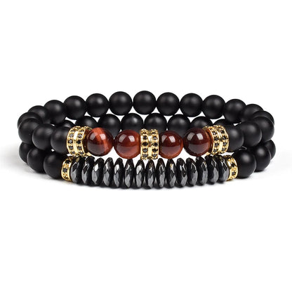 Natural Tiger Eye Stone Black Matte Agates Beads Bracelet