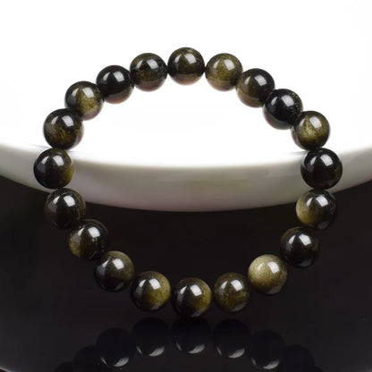 Natural Golden Obsidian Stone Beads Bracelet