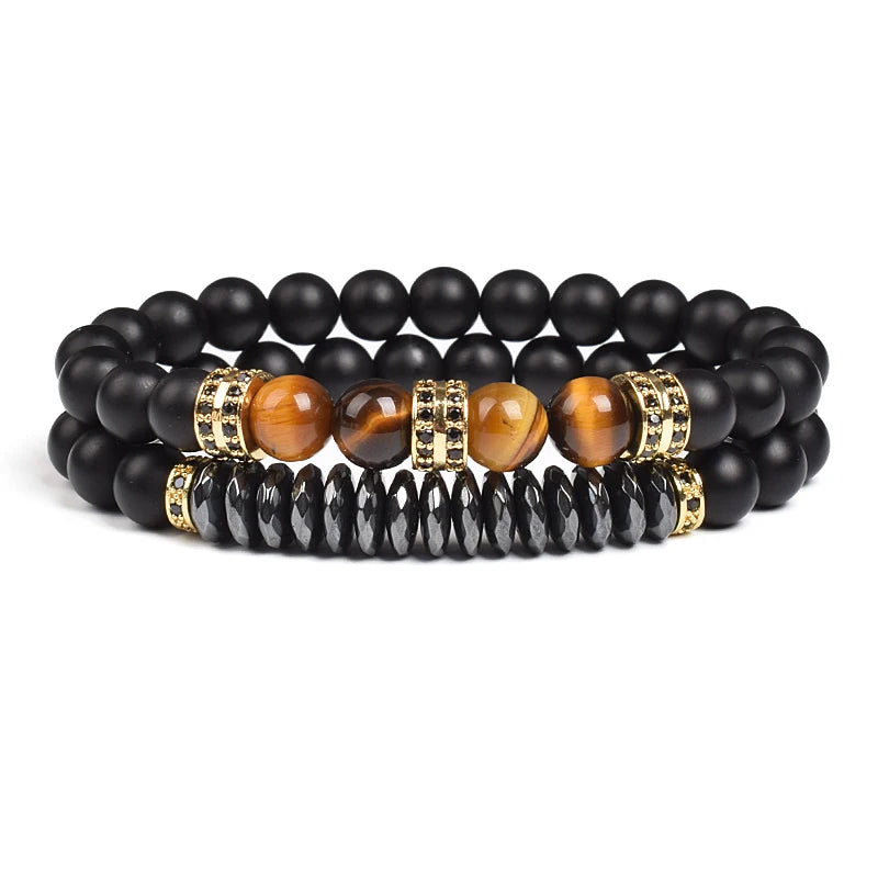 Natural Tiger Eye Stone Black Matte Agates Beads Bracelet