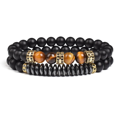 Natural Tiger Eye Stone Black Matte Agates Beads Bracelet