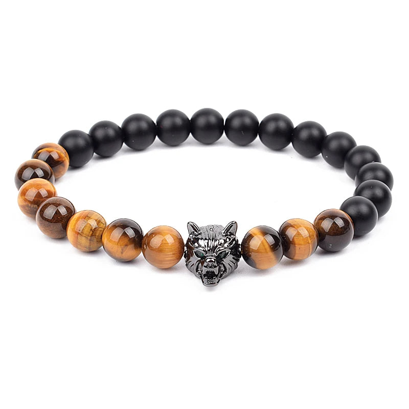 Vintage Yellow Red Blue Tiger Eye Natural Stone Bracelet