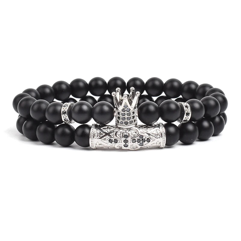 Natural Tiger Eye Stone Black Matte Agates Beads Bracelet