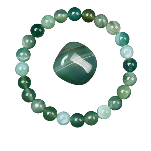 Natural Green Stripes Agates Beads Bracelet