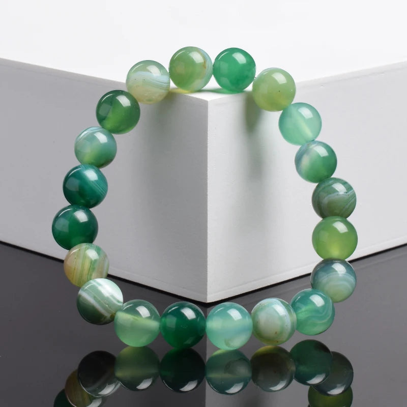 Natural Green Stripes Agates Beads Bracelet